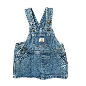 Carhartt Embroidered Baby Girls Denim Overall Dress Size 6 Month 100% Cotton EUC